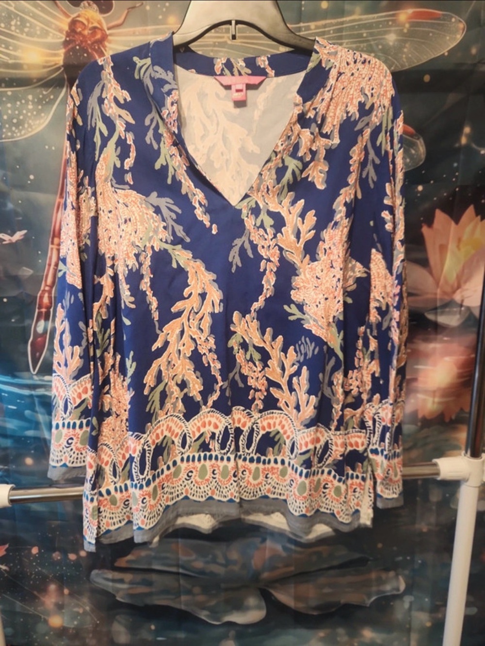 Lilly Pulitzer Blue Coral-Print V-Neck Tunic